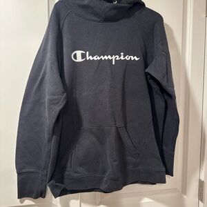 Champion Black Crewneck Hoodie with White Script Logo
